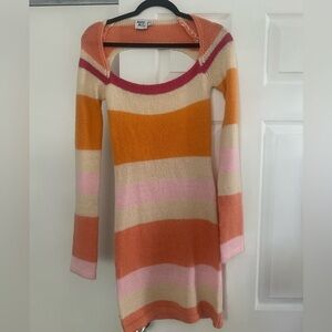 Pink, orange, cream long sleeve sweater dress